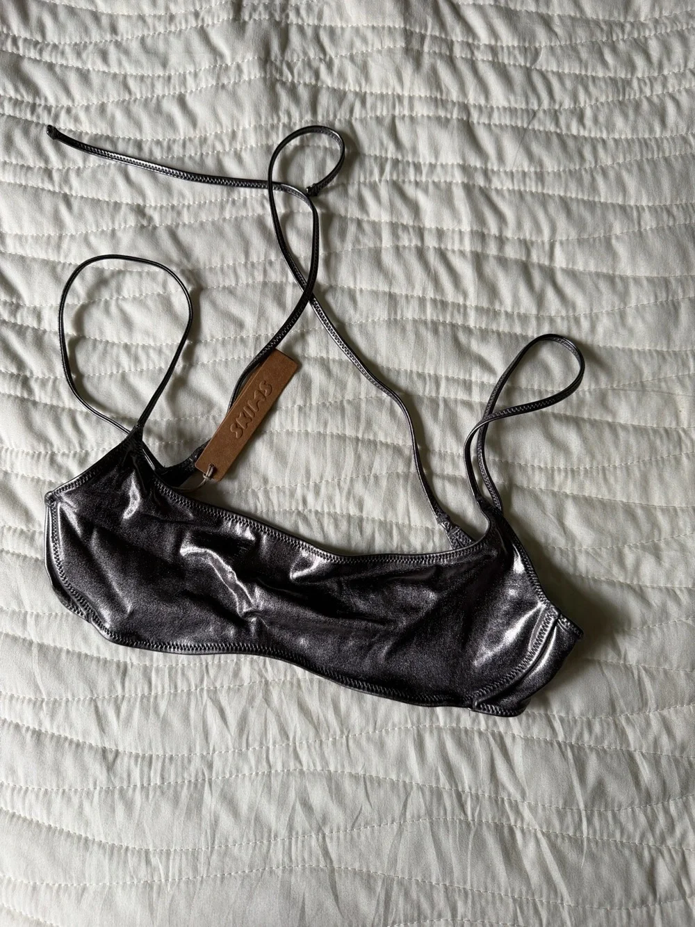 SKIMS Metallic micro scoop bikini top